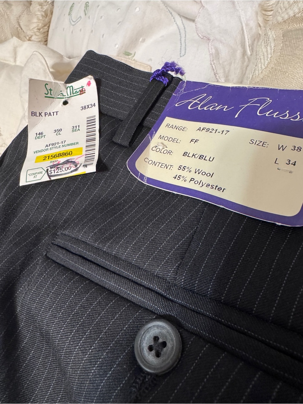 NWT Alan Flusser Men's Blue Black Pinstripe Dress Pants